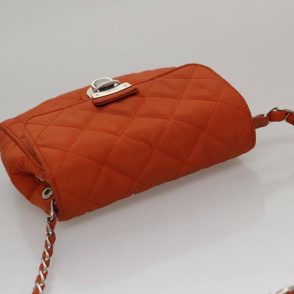 PRADA Chain Quilted Shoulder Bag Nylon Orange Silver Auth 104331 - Picture 6 of 16